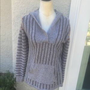 ROXY Women's Brown/Grey Striped Boho Surf Hoodie Sweater Pullover Size L
